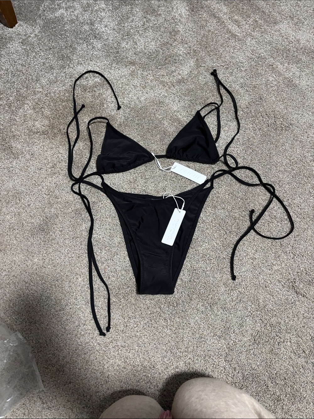 Black Triangle String Bikini - Minimal Tie-Side Two-Piece NWT